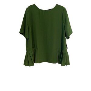 Eloquii Blouse Women's Size 18 Green Pleated Hem Short Sleeves Top Office New
